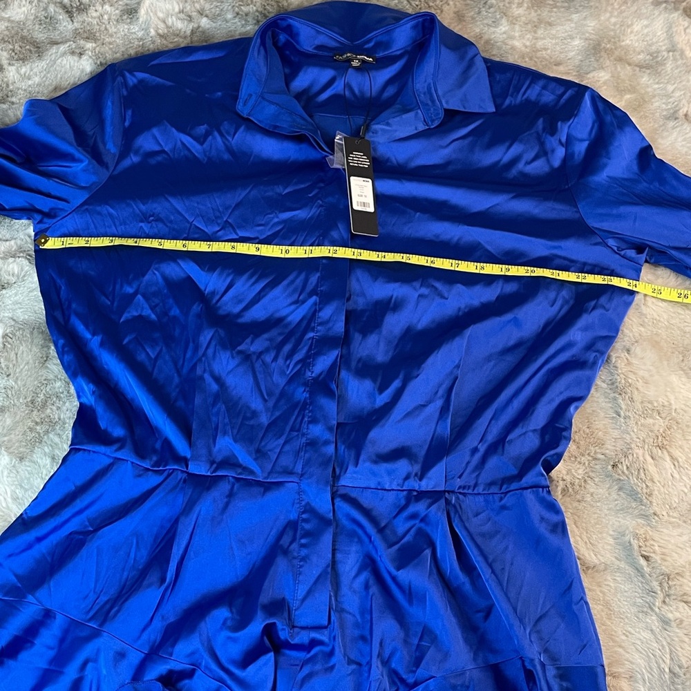 Fashion Nova Royal Blue Satin Long Sleeve Button Down Romper 1X NWT-0688 - Picture 4 of 6